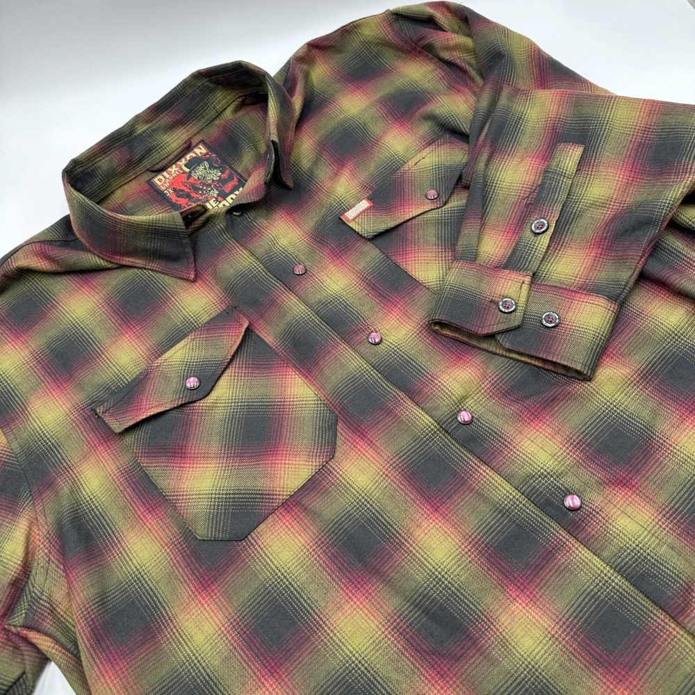 Dixxon Flannel The Freddy Shirt Mens 3XL Green Red Plaid Excellent Horror Biker